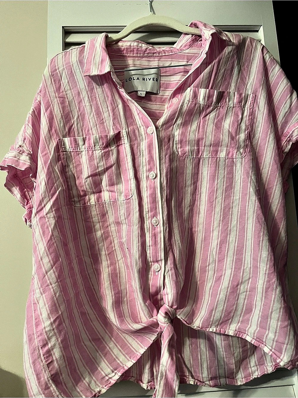 Lola River Stripe Shirt Pink & White Striped Button Down